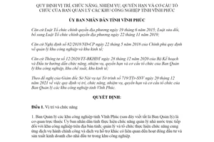 Quyết định 74/2021/QĐ-UBND 2021 vị trí chức năng Ban Quản lý các khu công nghiệp Vĩnh Phúc