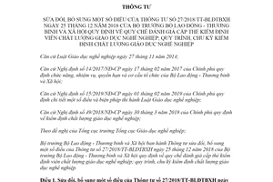 Thông tư 34/2021/TT-BLĐTBXH sửa đổi Thông tư 27/2018/TT-BLĐTBXH kiểm định viên giáo dục