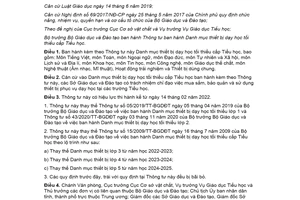 Thông tư 37/2021/TT-BGDĐT thiết bị dạy học tối thiểu cấp Tiểu học