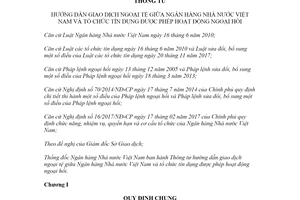 Thông tư 26/2021/TT-NHNN giao dịch ngoại tệ tổ chức tín dụng được phép hoạt động ngoại hối