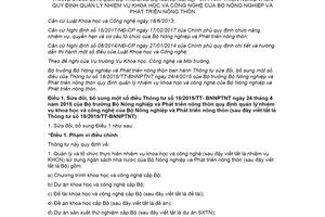 Thông tư 23/2021/TT-BNNPTNT sửa đổi Thông tư 18/2015/TT-BNNPTNT nhiệm vụ khoa học