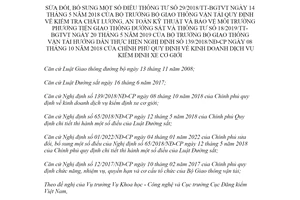 Thông tư 01/2022/TT-BGTVT sửa đổi Thông tư 29/2018/TT-BGTVT và 18/2019/TT-BGTVT