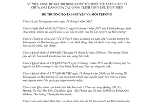 Quyết định 73/QĐ-BTNMT 2022 giá trị dòng chảy ở hạ lưu các hồ chứa công trình thủy lợi