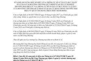 Thông tư 01/2022/TT-BCT sửa đổi Thông tư 47/2014/TT-BCT website thương mại điện tử