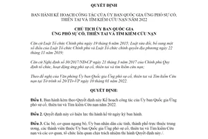 Quyết định 32/QĐ-UBQG 2022 kế hoạch công tác Ủy ban Ứng phó thiên tai Tìm kiếm Cứu nạn