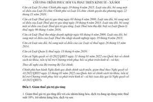 Nghị định 15/2022/NĐ-CP miễn giảm thuế Nghị quyết 43/2022/QH15 chính sách tài khóa tiền tệ