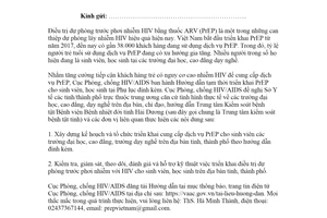 Công văn 34/AIDS-ĐT 2022 triển khai điều trị dự phòng trước phơi nhiễm HIV cho sinh viên