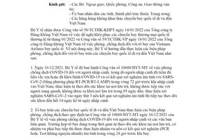 Công văn 429/BYT-MT 2022 phòng chống dịch đối với tổ bay các chuyến bay quốc tế