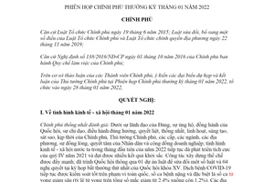 Nghị quyết 12/NQ-CP 2022 phiên họp Chính phủ thường kỳ tháng 01