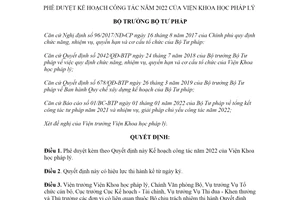 Quyết định 117/QĐ-BTP 2022 Kế hoạch công tác của Viện Khoa học pháp lý