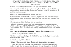 Thông tư 01/2022/TT-NHNN sửa đổi Thông tư 21/2013/TT-NHNN hoạt động ngân hàng