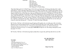 Công văn 414/BVHTTDL-TCDL 2022 dự thảo Phương án mở cửa hoạt động du lịch