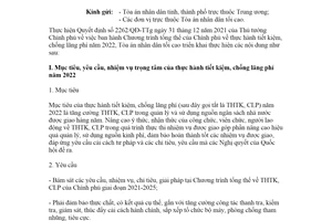Công văn 22/TANDTC-KHTC 2022 Chương trình Chính phủ thực hành tiết kiệm chống lãng phí
