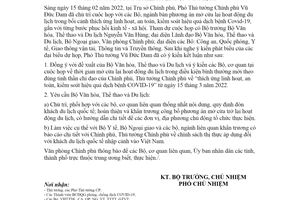 Thông báo 43/TB-VPCP 2022 kết luận cuộc họp về phương án mở cửa lại hoạt động du lịch