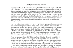 Công văn 464/BVHTTDL-TCDL 2022 báo cáo khôi phục chính sách thị thực khách nhập cảnh