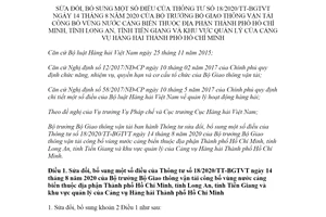 Thông tư 02/2022/TT-BGTVT sửa đổi Thông tư 18/2020/TT-BGTVT vùng nước cảng biển