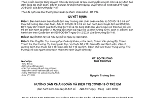 Quyết định 405/QĐ-BYT 2022 Hướng dẫn chẩn đoán điều trị COVID19 ở trẻ em
