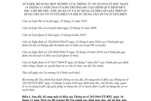 Thông tư 11/2022/TT-BTC sửa đổi Thông tư 265/2016/TT-BTC phí tần số vô tuyến điện