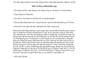 Công điện 160/CĐ-TTg 2022 cung ứng xăng dầu cho thị trường trong nước