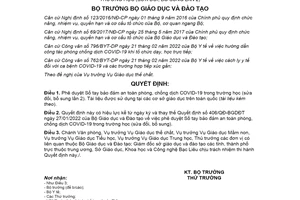 Quyết định 543/QĐ-BGDĐT 2022 Sổ tay an toàn phòng chống COVID19 trong trường học