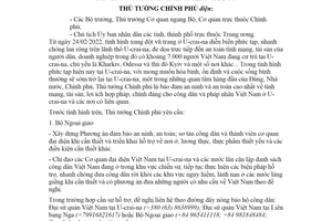 Công điện 201/CĐ-TTg 2022 bảo hộ công dân pháp nhân Việt Nam tại Ucraina