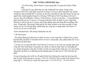 Công điện 200/CĐ-TTg 2022 bảo hộ công dân và pháp nhân Việt Nam tại U crai na