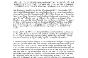 Thông báo 73/TB-BGTVT 2022 kết luận cuộc họp Dự án đường bộ cao tốc Bắc Nam phía Đông