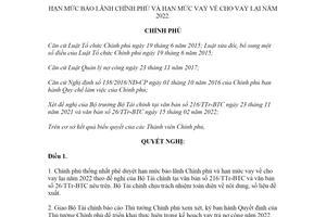 Nghị quyết 26/NQ-CP 2022 hạn mức bảo lãnh Chính phủ và hạn mức cho vay lại