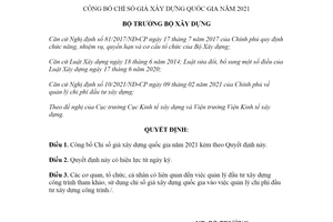 Quyết định 97/QĐ-BXD 2022 Chỉ số giá xây dựng quốc gia 2021