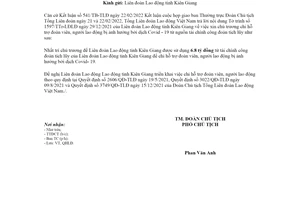 Công văn 3723/TLĐ-QHLĐ 2022 sử dụng nguồn tài chính công đoàn tích lũy hỗ trợ đoàn viên