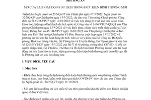 Phương án 829/PA-BVHTTDL 2022 mở cửa lại du lịch trong điều kiện bình thường mới