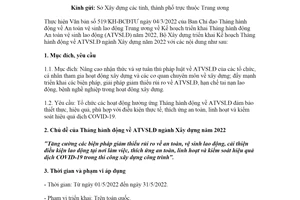 Công văn 846/BXD-GĐ 2022 Tháng hành động về an toàn vệ sinh lao động ngành Xây dựng