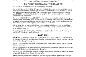 Quyết định 813/QĐ-UBND 2022 Quy trình thủ tục hành chính một cửa Sở Văn hóa Quảng Trị