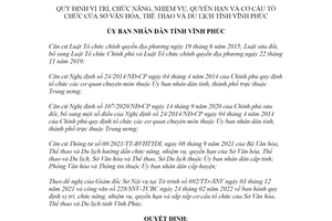 Quyết định 04/2022/QĐ-UBND vị trí chức năng nhiệm vụ Sở Văn hóa Vĩnh Phúc