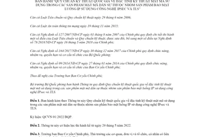 Thông tư 23/2022/TT-BQP Quy chuẩn đặc tính kỹ thuật mật mã sử dụng trong dân sự