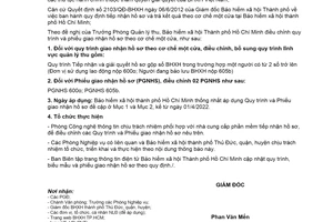 Thông báo 1511/TB-BHXH 2022 quy trình giao nhận hồ sơ theo cơ chế một cửa Bảo hiểm Hồ Chí Minh