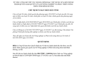 Quyết định 817/QĐ-UBND 2022 công bố thủ tục hành chính nông nghiệp Sở Nông nghiệp Bình Dương
