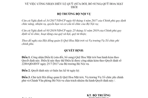 Quyết định 296/QĐ-BNV 2022 công nhận Điều lệ Quỹ sửa đổi Quỹ Hoa Mặt trời