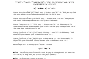 Quyết định 570/QĐ-BTP 2022 công khai điều chỉnh dự toán ngân sách nhà nước