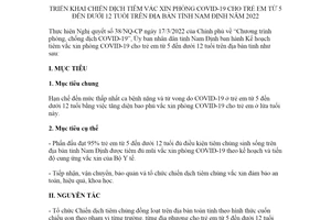 Kế hoạch 48/KH-UBND 2022 Chiến dịch tiêm vắc xin phòng COVID19 cho trẻ em Nam Định