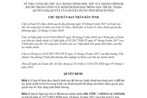 Quyết định 879/QĐ-UBND 2022 công bố thủ tục hành chính bất động sản Sở Xây dựng Bình Dương