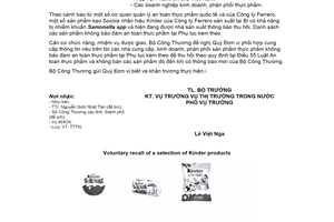 Công văn 1887/BCT-TTTN 2022 cung cấp thông tin sản phẩm không bảo đảm an toàn thực phẩm