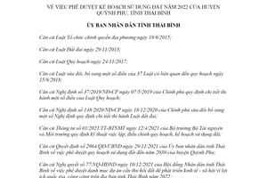 Quyết định 757/QĐ-UBND 2022 phê duyệt kế hoạch sử dụng đất Quỳnh Phụ Thái Bình