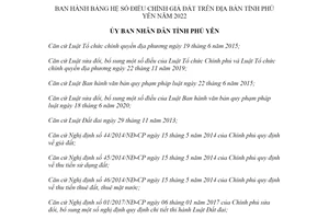 Quyết định 15/2022/QĐ-UBND Bảng hệ số điều chỉnh giá đất Phú Yên