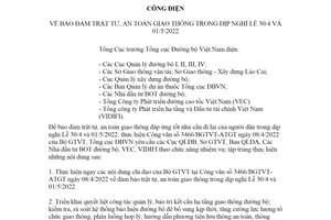 Công điện 09/CĐ-TCĐBVN 2022 bảo đảm an toàn giao thông trong dịp nghỉ Lễ 30 4 và 01 5