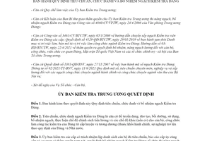 Quyết định 505-QĐ/UBKTTW 2022 chức danh và bổ nhiệm ngạch Kiểm tra Đảng