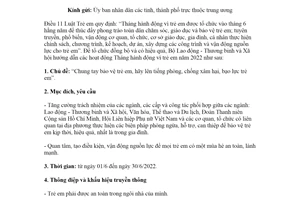 Công văn 1191/LĐTBXH-TE 2022 triển khai Tháng hành động vì trẻ em