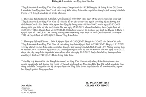 Công văn 3992/TLĐ-QHLĐ 2022 hỗ trợ đoàn viên bị ảnh hưởng bởi Covid 19