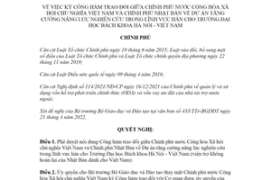 Nghị quyết 62/NQ-CP 2022 ký Công hàm trao đổi Tăng cường lĩnh vực hàn cho Trường Hà Nội