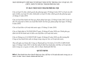 Quyết định 18/2022/QĐ-UBND Quy chế bảo vệ bí mật nhà nước trong các cơ quan Hà Nội